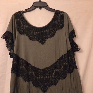 a.n.a Dark Green Blouse with Black Lace Accent